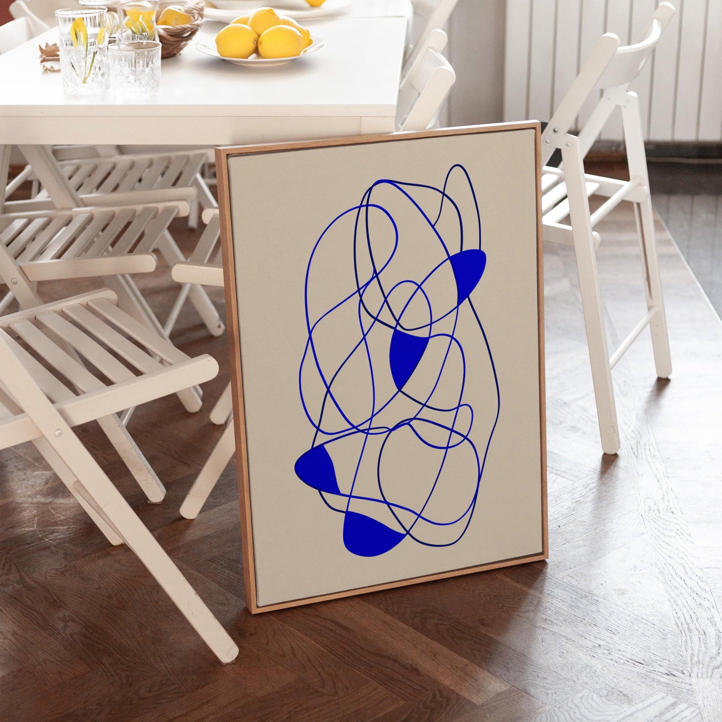 Modern Blue Line Abstract Giclée Canvas Print Minimal Continuous Flow Art for Contemporary Living Room or Office