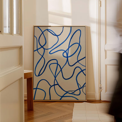 Blue Minimal Line Giclée Canvas Print Modern Abstract Flow Art for Scandinavian or Contemporary Interiors