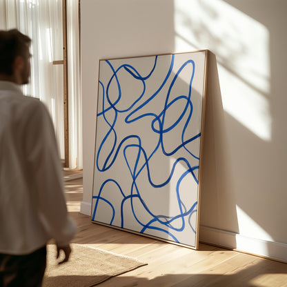 Blue Minimal Line Giclée Canvas Print Modern Abstract Flow Art for Scandinavian or Contemporary Interiors