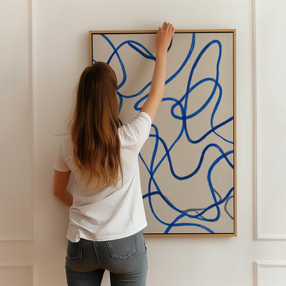 Blue Minimal Line Giclée Canvas Print Modern Abstract Flow Art for Scandinavian or Contemporary Interiors