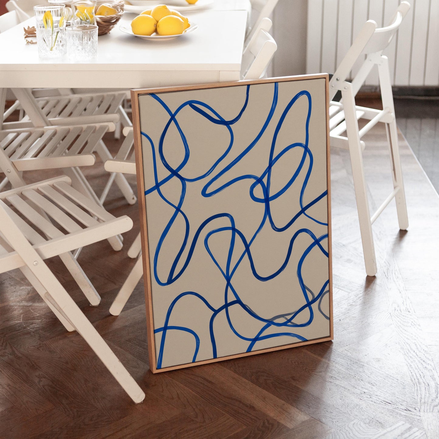 Blue Minimal Line Giclée Canvas Print Modern Abstract Flow Art for Scandinavian or Contemporary Interiors