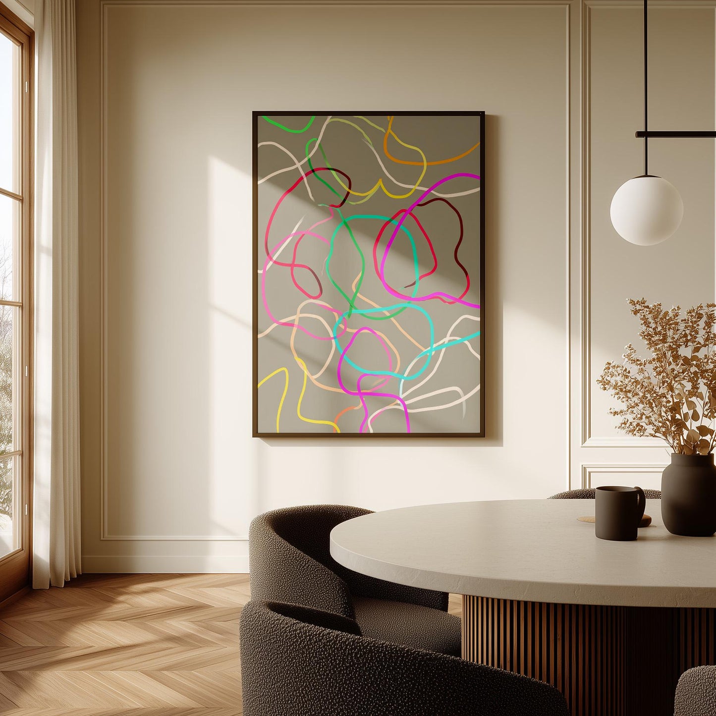 Colorful Abstract Line Giclée Canvas Print Modern Minimal Wall Art for Living Room or Studio Interior