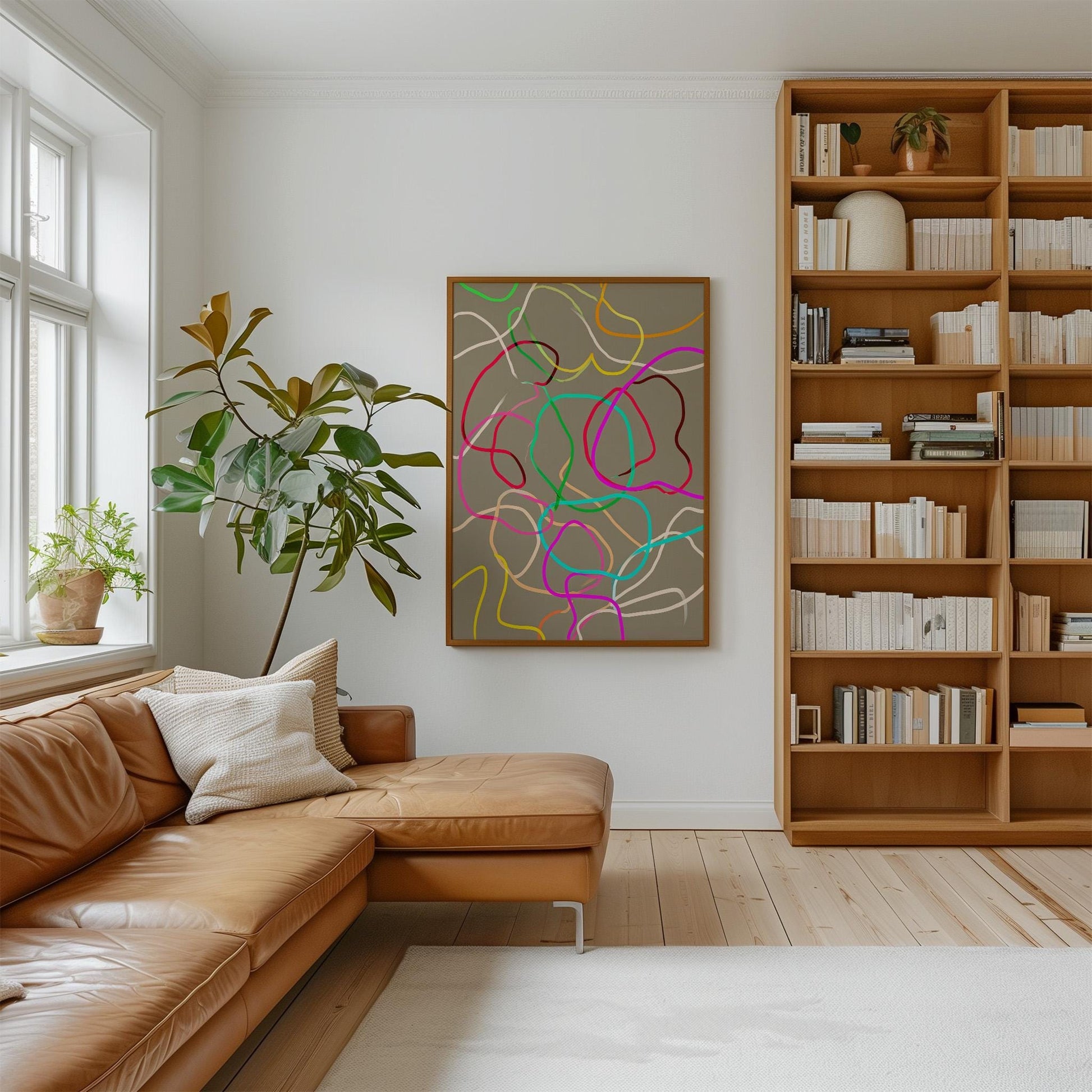 Colorful Abstract Line Giclée Canvas Print Modern Minimal Wall Art for Living Room or Studio Interior