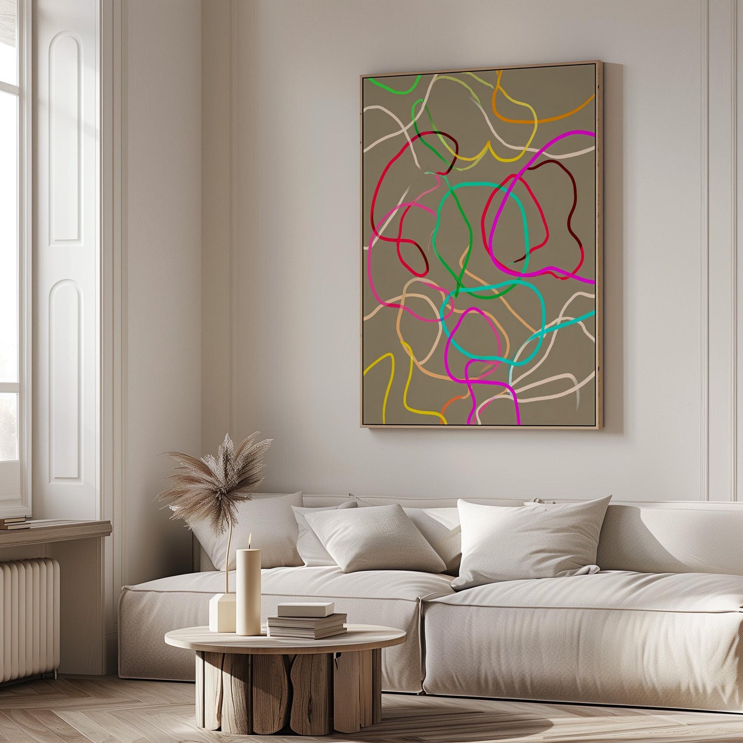 Colorful Abstract Line Giclée Canvas Print Modern Minimal Wall Art for Living Room or Studio Interior