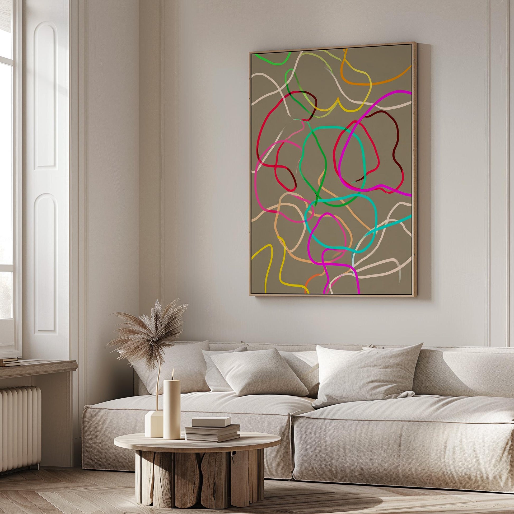 Colorful Abstract Line Giclée Canvas Print Modern Minimal Wall Art for Living Room or Studio Interior