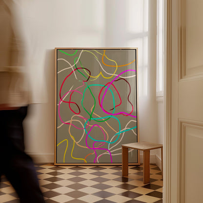 Colorful Abstract Line Giclée Canvas Print Modern Minimal Wall Art for Living Room or Studio Interior