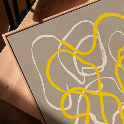 Yellow Abstract Line Giclée Canvas Print Modern Minimal Wall Art for Dining Room or Creative Studio