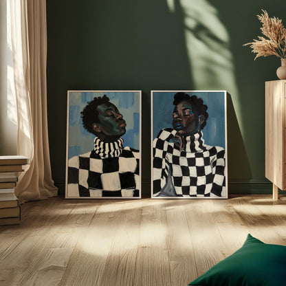 Couple Canvas Print: Afrocentric Modern Art (Black & White
