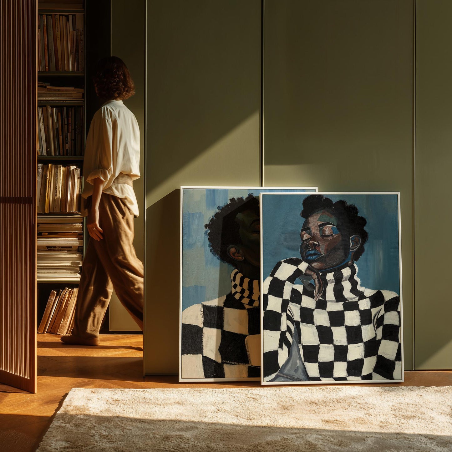 Couple Canvas Print: Afrocentric Modern Art (Black & White