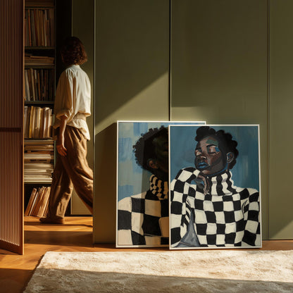 Couple Canvas Print: Afrocentric Modern Art (Black & White