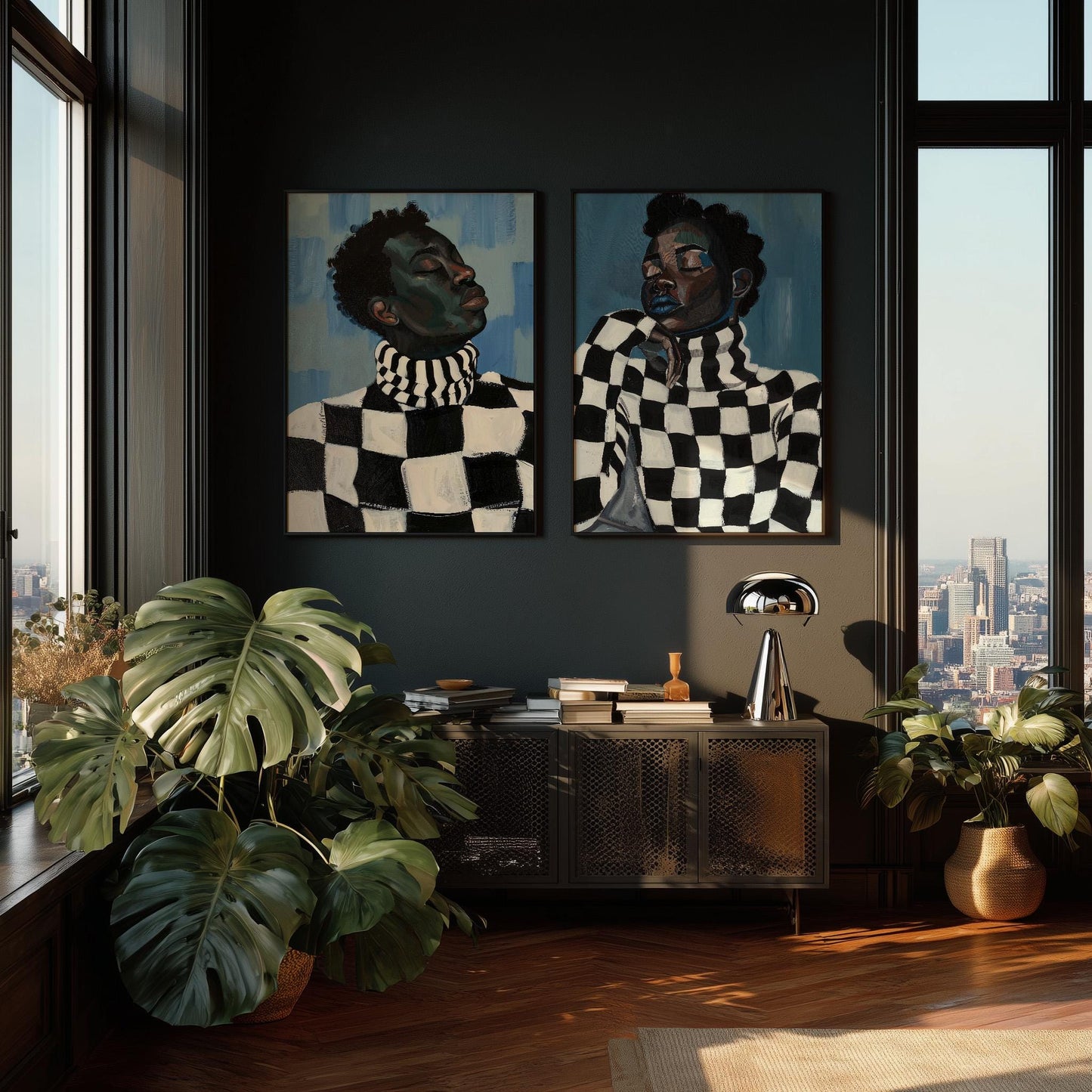 Couple Canvas Print: Afrocentric Modern Art (Black & White