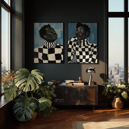 Couple Canvas Print: Afrocentric Modern Art (Black & White