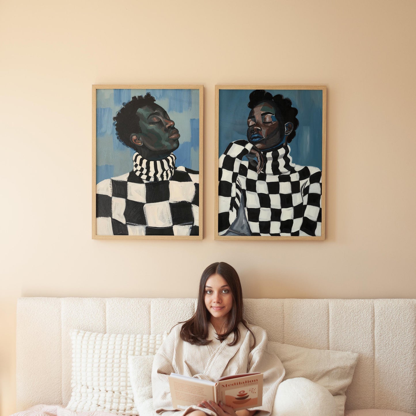 Couple Canvas Print: Afrocentric Modern Art (Black & White