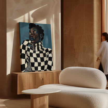 Couple Canvas Print: Afrocentric Modern Art (Black & White