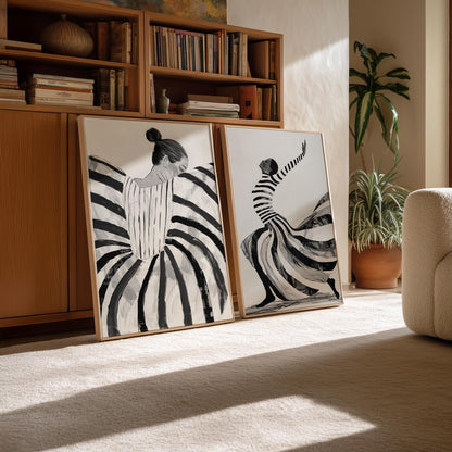 Black and White Dance Canvas Prints - Abstract Figurative Art Set