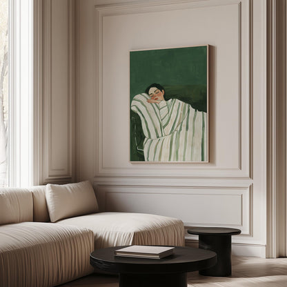 Emerald Green Abstract Sleeping Woman Canvas Art Set of 2: Modern Canvas