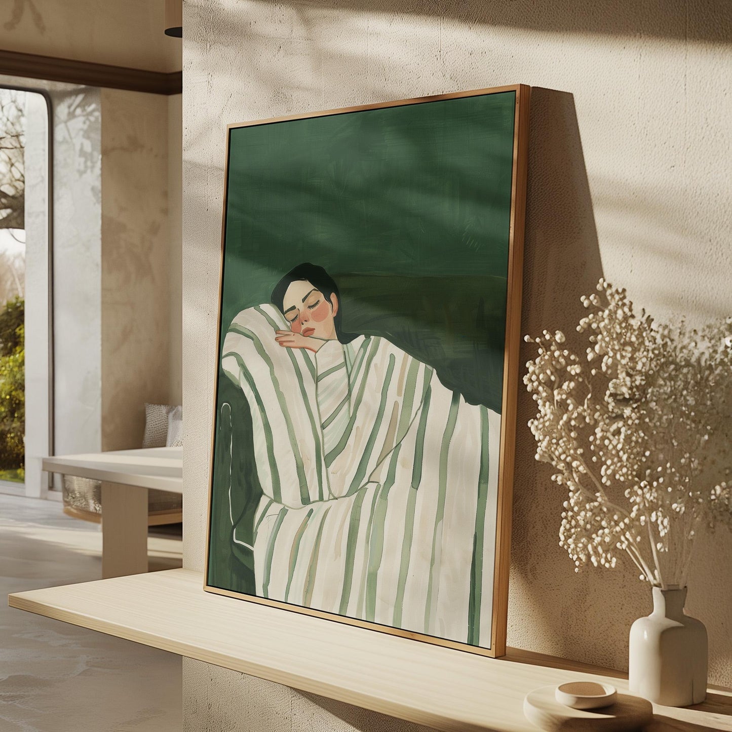 Sleeping Woman Wall Art: Emerald Green Abstract (Set of 2 Canvases)