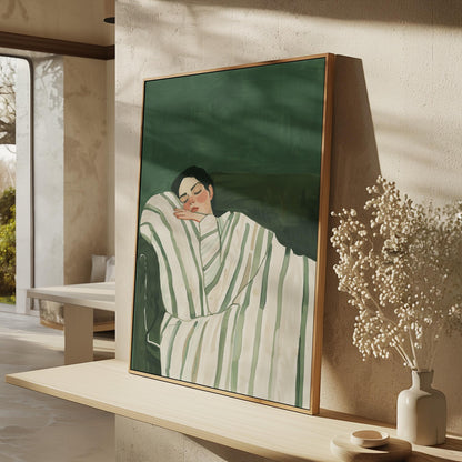 Sleeping Woman Wall Art: Emerald Green Abstract (Set of 2 Canvases)