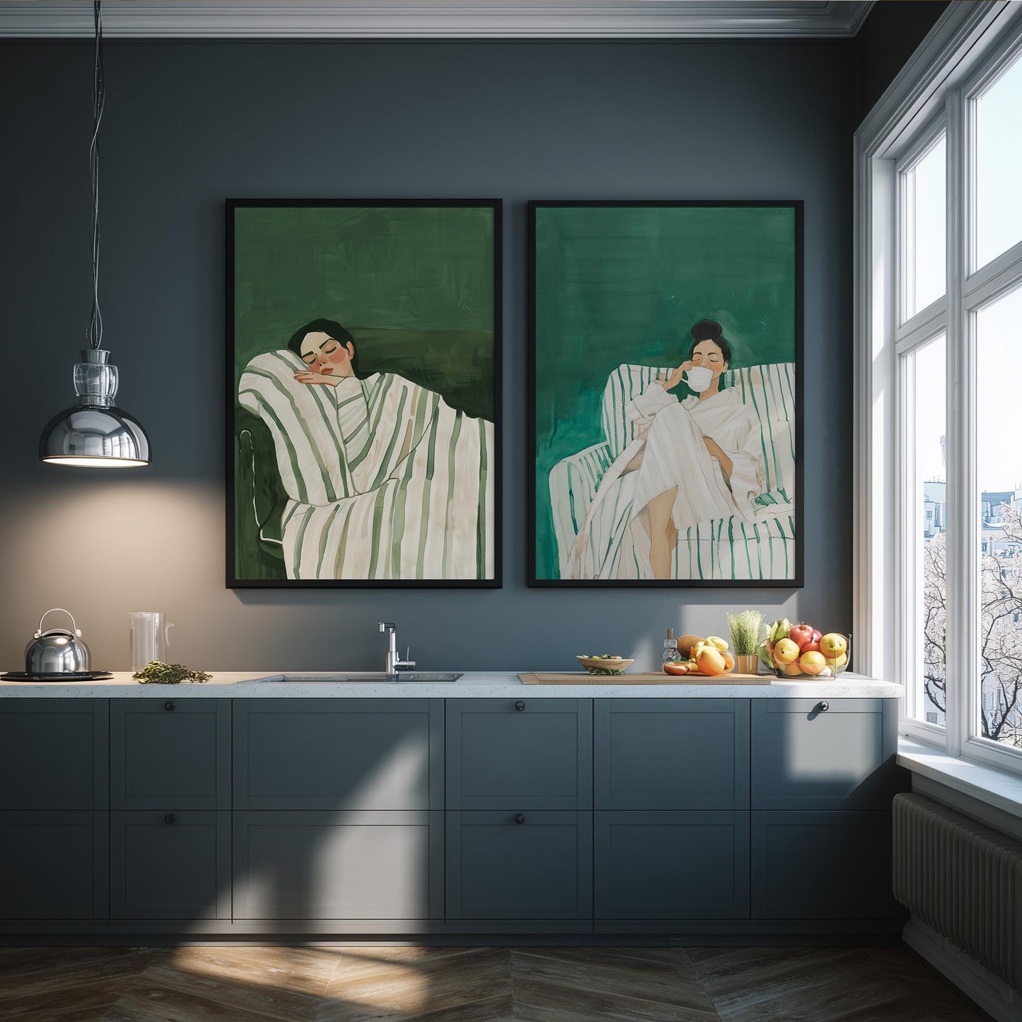Sleeping Woman Wall Art: Emerald Green Abstract (Set of 2 Canvases)