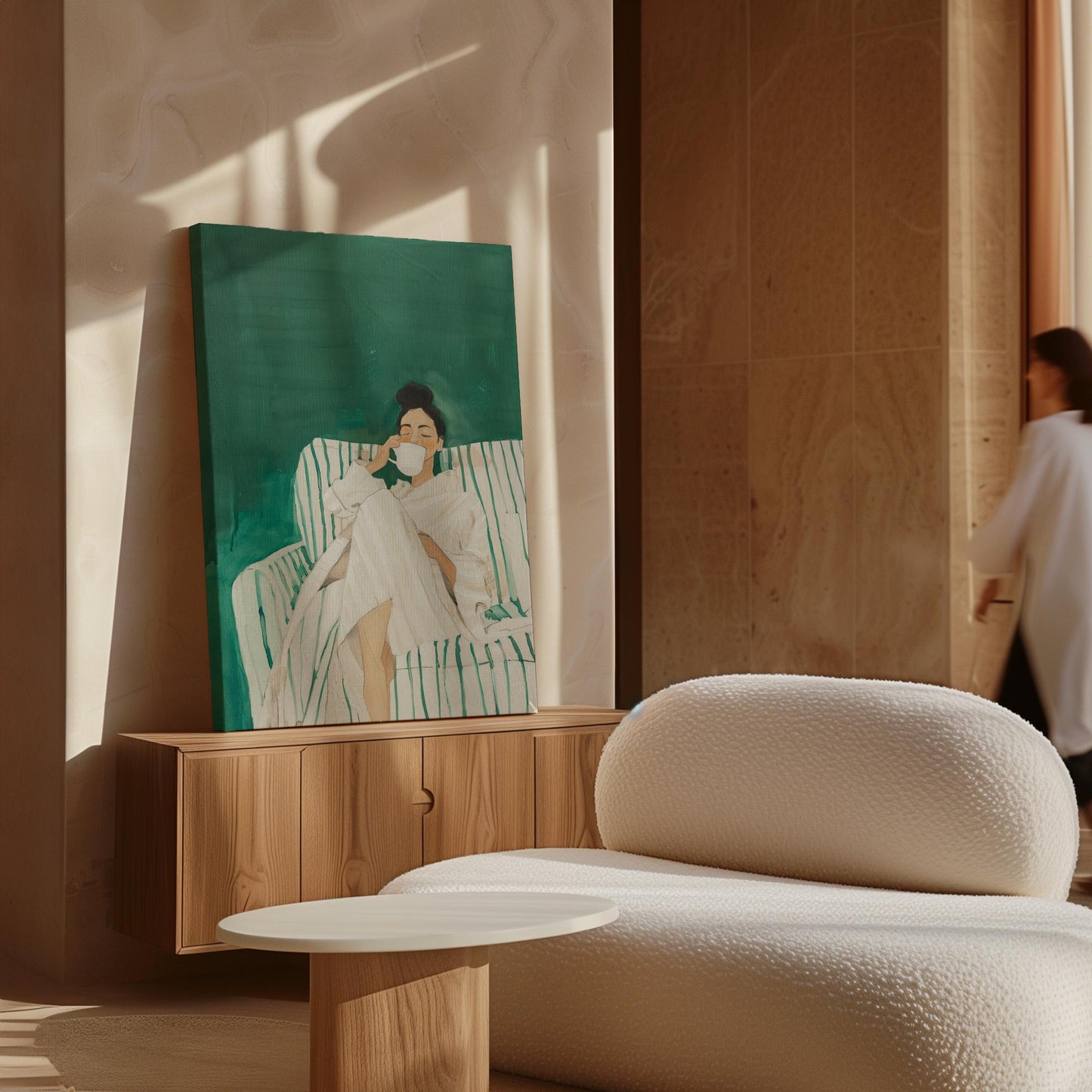 Sleeping Woman Wall Art: Emerald Green Abstract (Set of 2 Canvases)