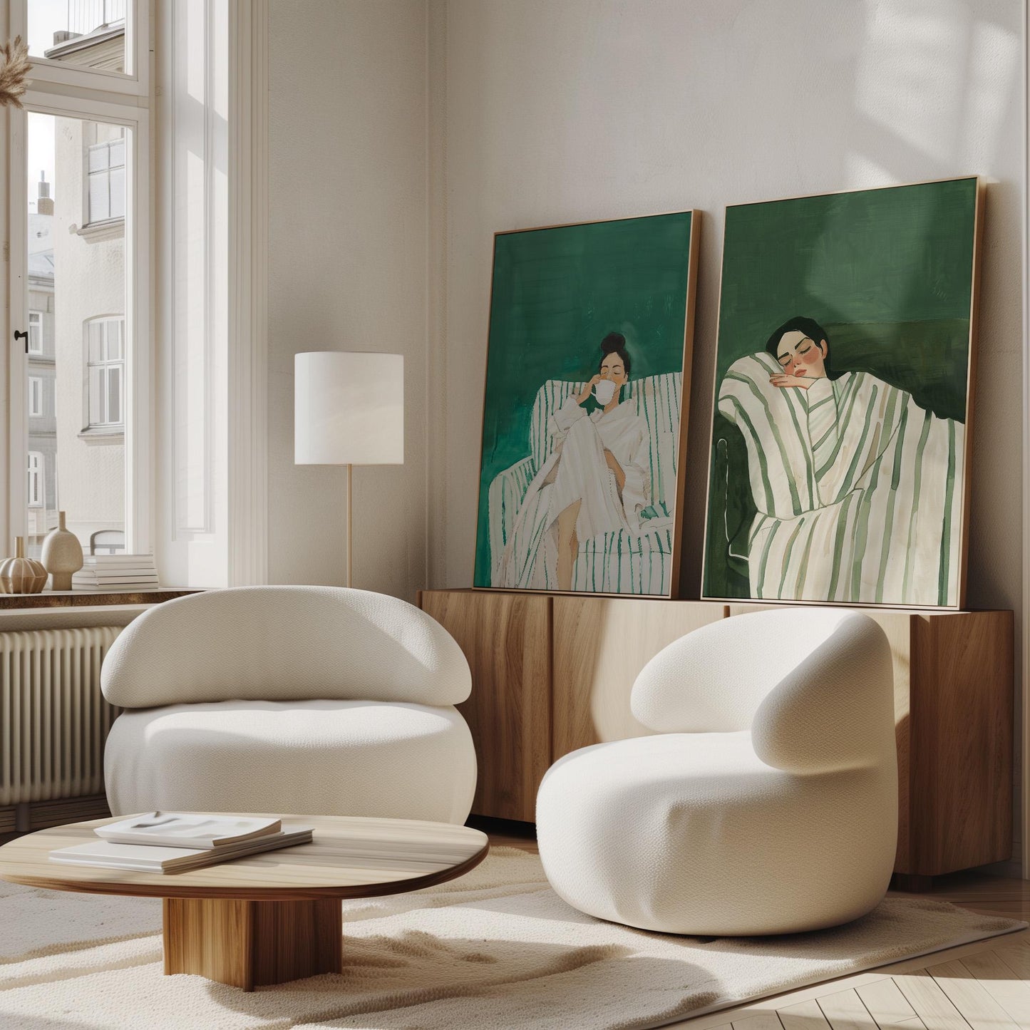 Sleeping Woman Wall Art: Emerald Green Abstract (Set of 2 Canvases)