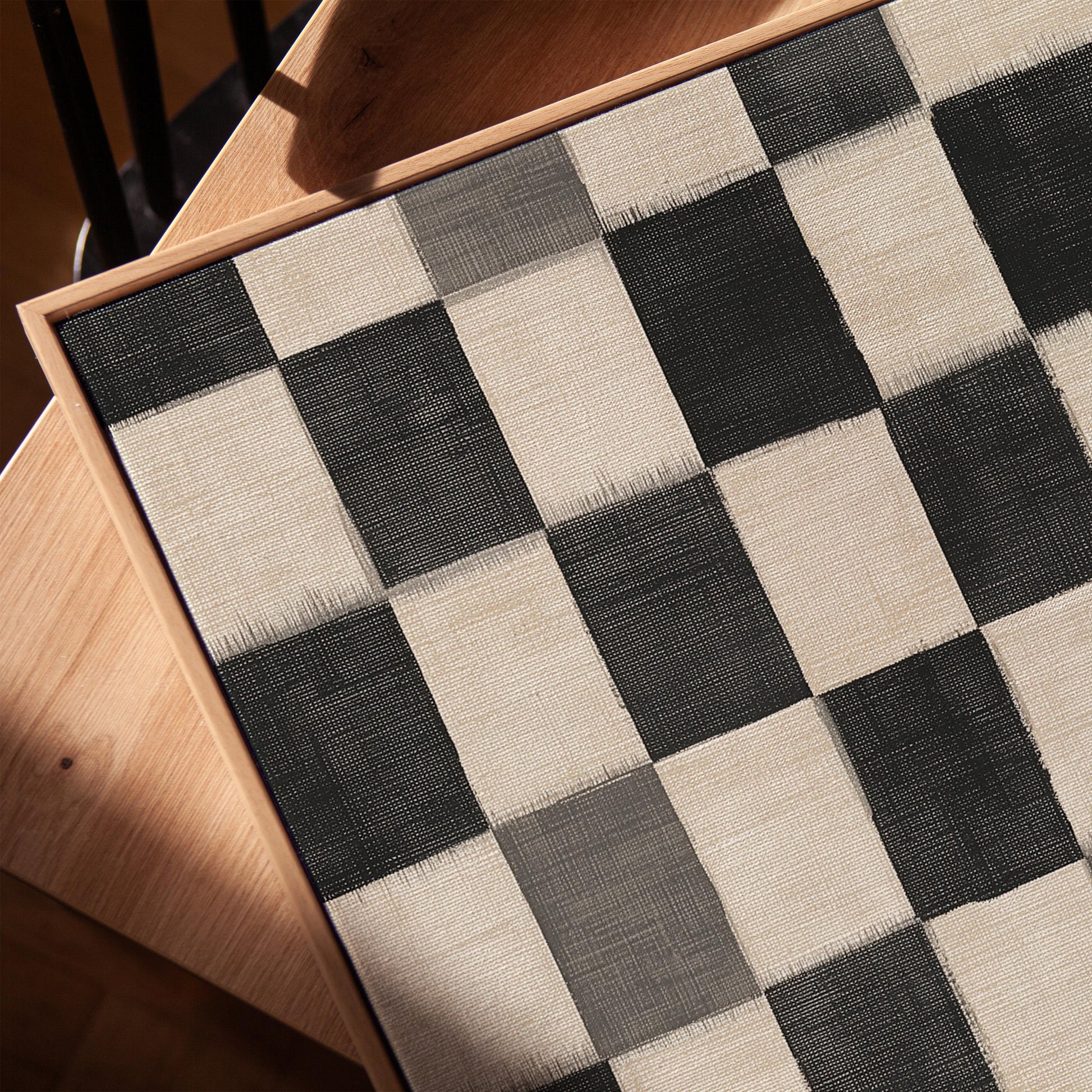Black and White Checkered Canvas Art, Minimalist Abstract Giclée Print, Modern Geometric Wall Art for Living Room or Office Decor