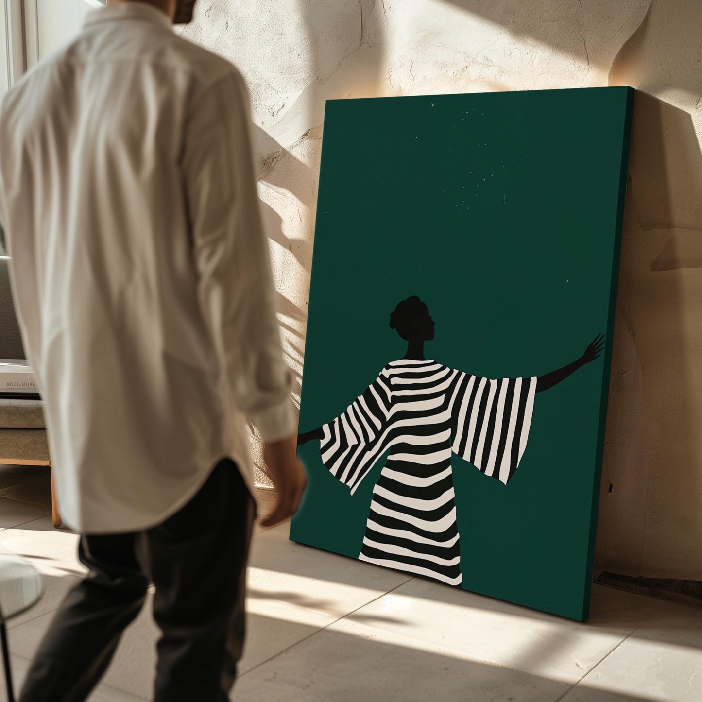 Canvas Wall Art: Emerald Green Abstract People - Set of 2 Prints