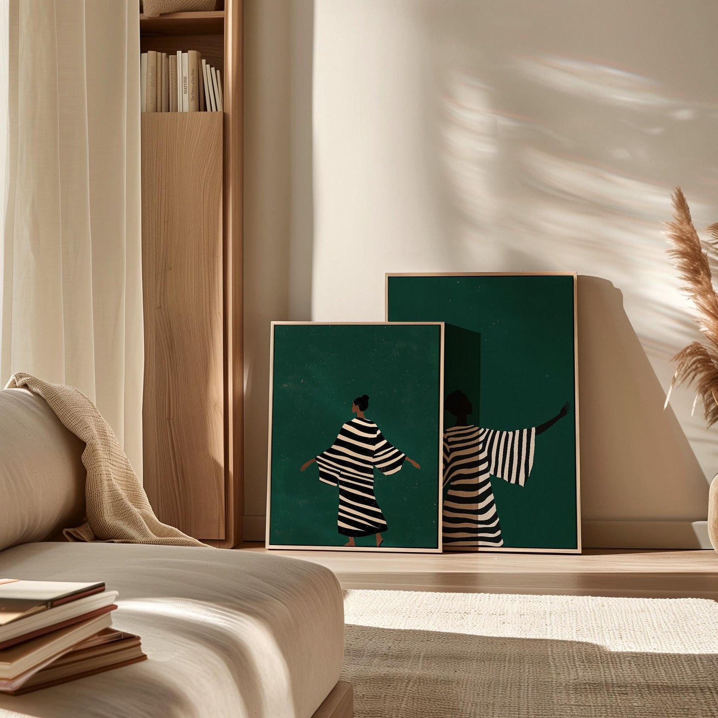 Canvas Wall Art: Emerald Green Abstract People - Set of 2 Prints