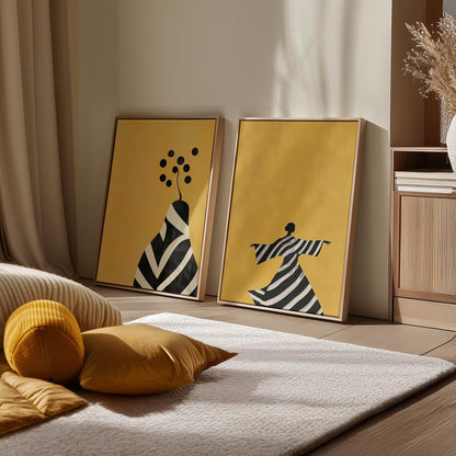 Yellow Abstract Figurative Canvas Set of 2: Modern Canvas for Living Room