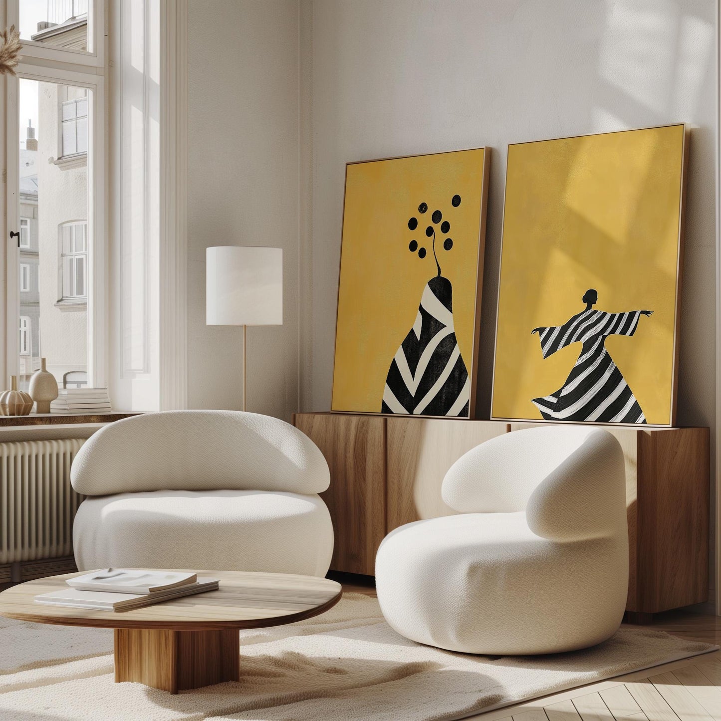 Yellow Abstract Canvas Set of 2: Modern Figurative Wall Art