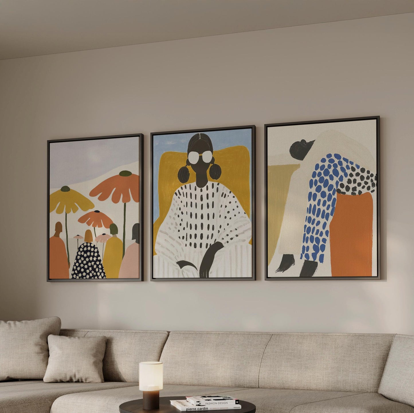 Modern Women Canvas Art Set: Beige and Orange Abstract Prints