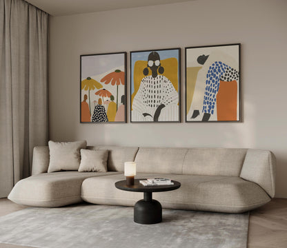 Modern Women Canvas Art Set: Beige and Orange Abstract Prints