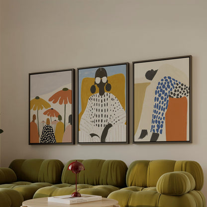 Modern Women Canvas Floating Frame Set Beige and Orange: Modern Abstract Figurative Art