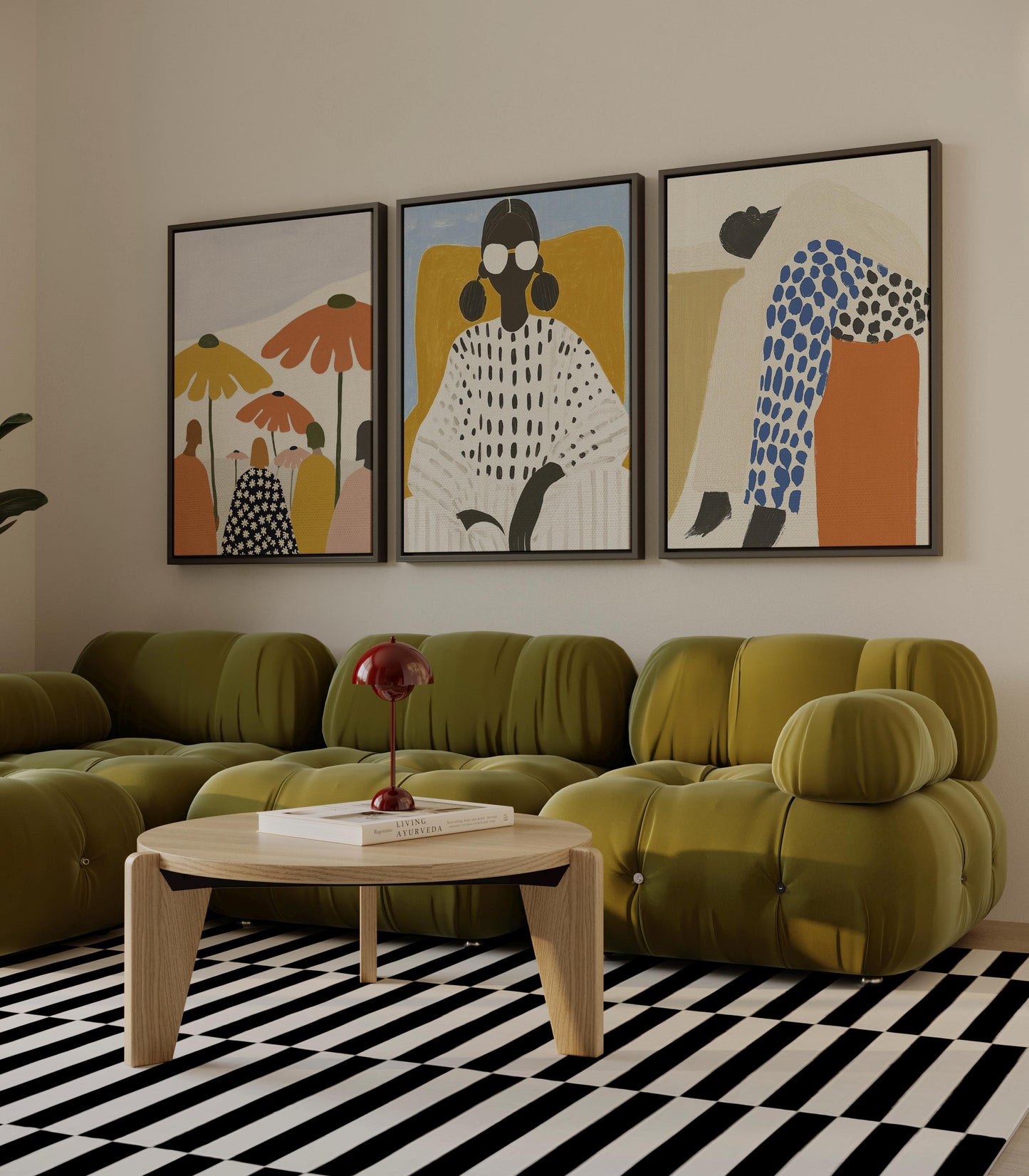 Modern Women Canvas Art Set: Beige and Orange Abstract Prints