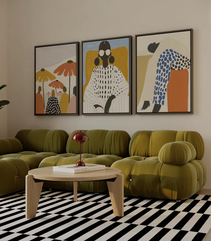 Modern Women Canvas Art Set: Beige and Orange Abstract Prints