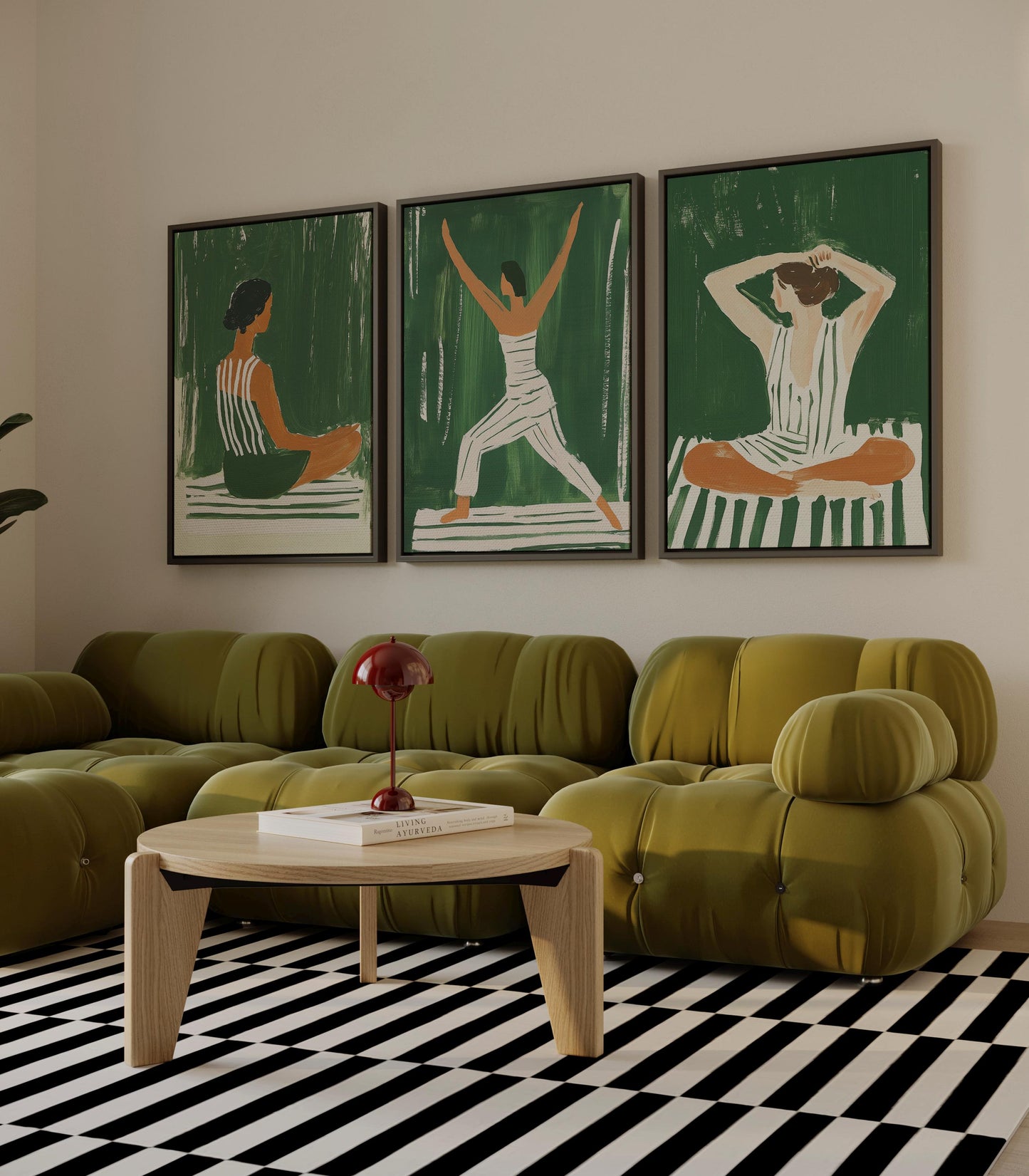 Green Yoga Woman Canvas Prints - Set of 3 Fitness Art