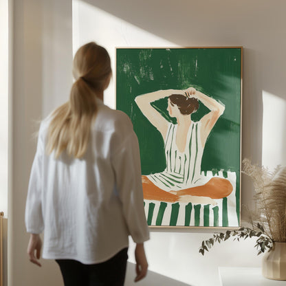 Green Yoga Woman Canvas Prints - Set of 3 Fitness Art