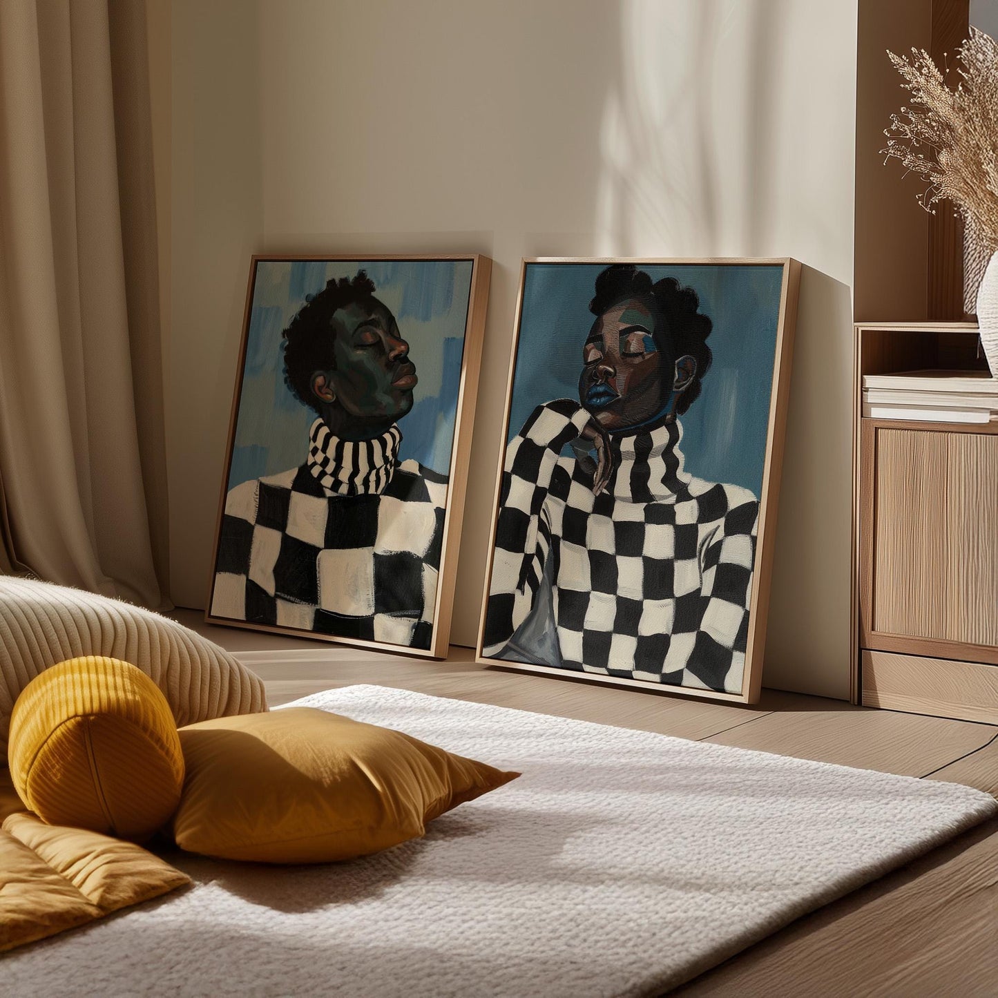 Couple Canvas Print: Afrocentric Modern Art (Black & White