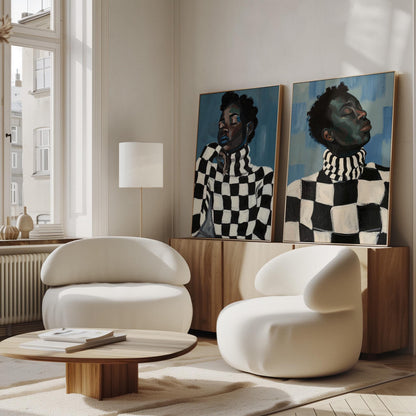 Couple Canvas Print: Afrocentric Modern Art (Black & White