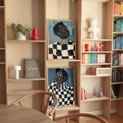 Couple Canvas Print: Afrocentric Modern Art (Black & White