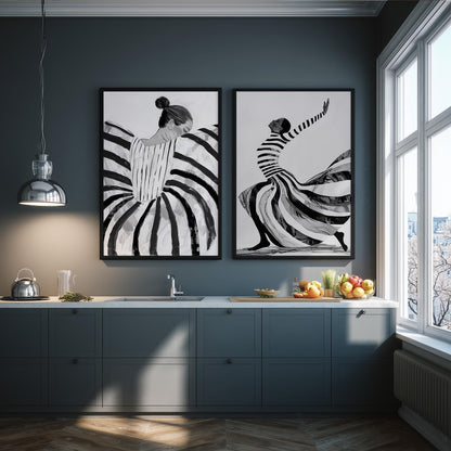 Black and White Abstract Figurative Dance Canvas Set of 2: Modern Canvas for Living Room