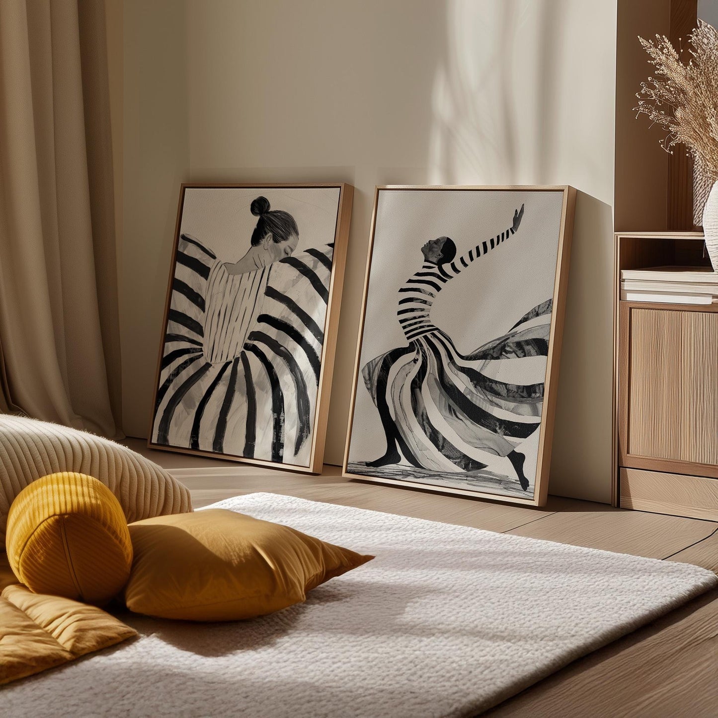Black and White Dance Canvas Prints - Abstract Figurative Art Set