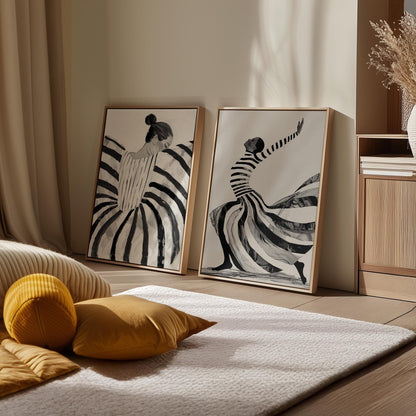 Black and White Dance Canvas Prints - Abstract Figurative Art Set