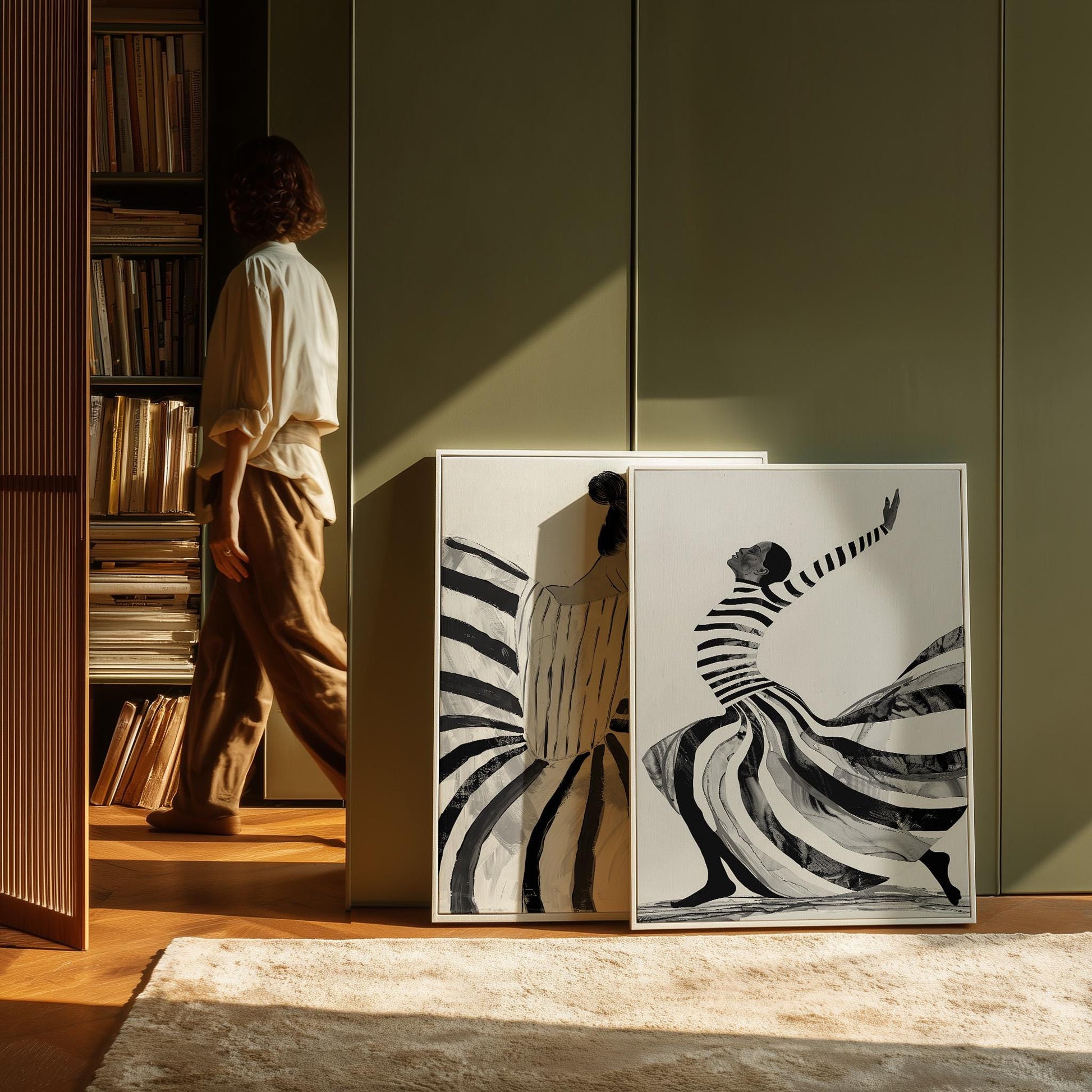 Black and White Abstract Figurative Dance Canvas Set of 2: Modern Canvas for Living Room
