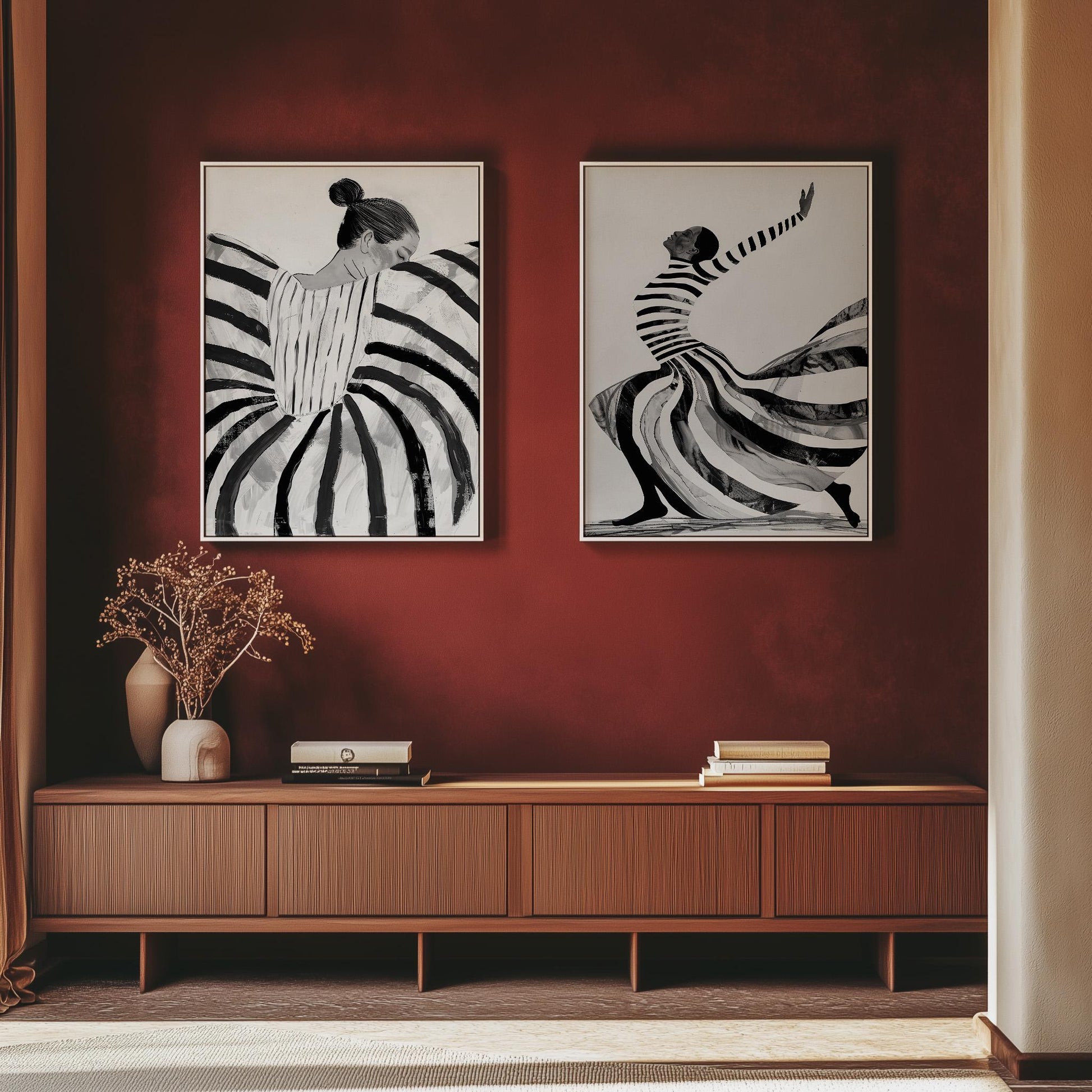 Black and White Abstract Figurative Dance Canvas Set of 2: Modern Canvas for Living Room