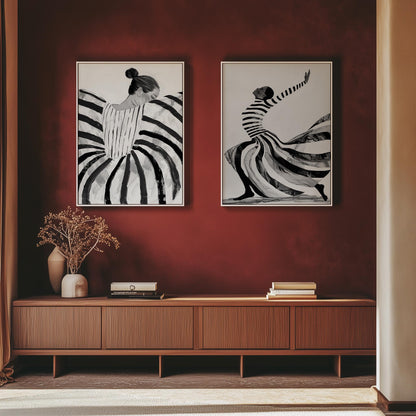 Black and White Abstract Figurative Dance Canvas Set of 2: Modern Canvas for Living Room