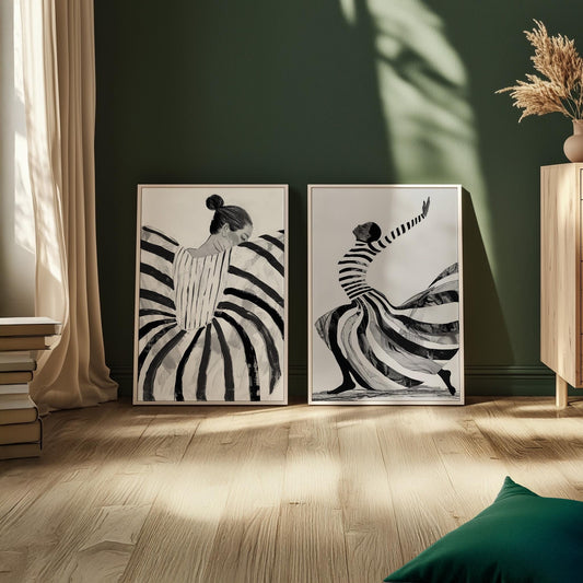 Black and White Abstract Figurative Dance Canvas Set of 2: Modern Canvas for Living Room