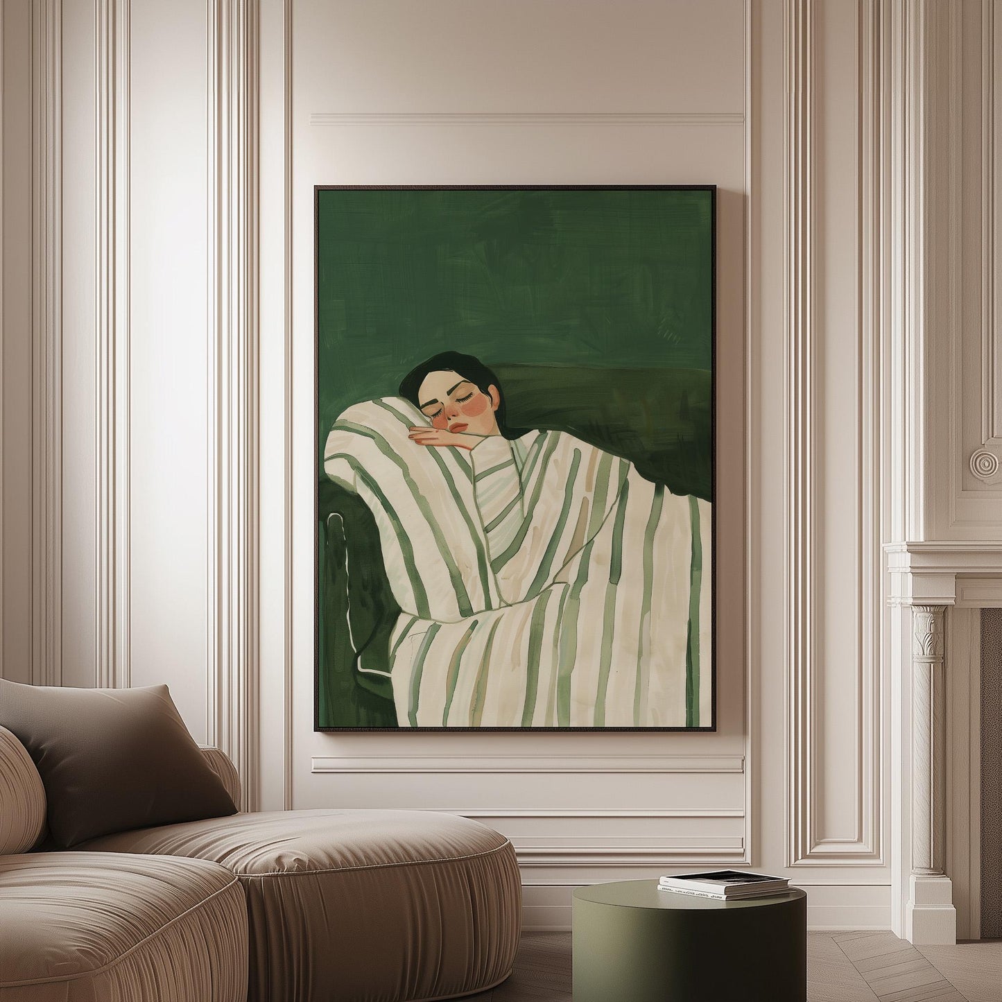 Sleeping Woman Wall Art: Emerald Green Abstract (Set of 2 Canvases)