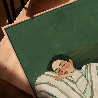Sleeping Woman Wall Art: Emerald Green Abstract (Set of 2 Canvases)