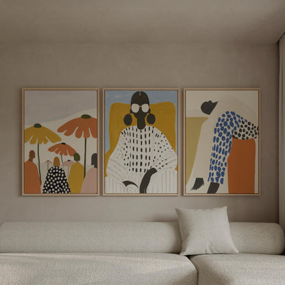 Modern Women Canvas Art Set: Beige and Orange Abstract Prints